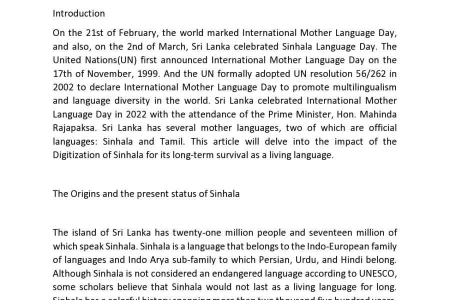Sinhala as a living language in the Digital Age