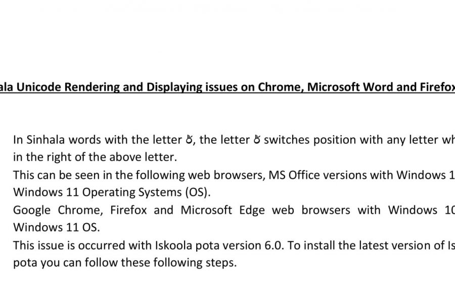 Resolving the Sinhala Rendering Issue –  Installing the latest Iskoola Pota on Microsoft Windows 10 and 11