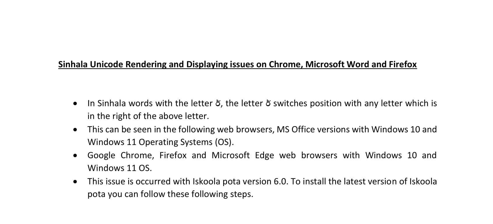 Resolving the Sinhala Rendering Issue –  Installing the latest Iskoola Pota on Microsoft Windows 10 and 11
